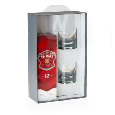 Chivas 12 años 700ml + 2 vasos de cristal con logo