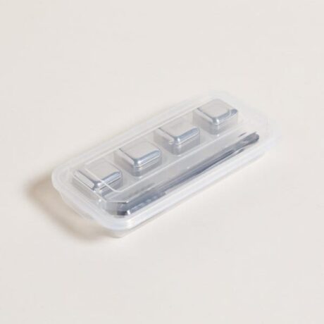 Set de 4 cubos de hielo acero inox. con pinza