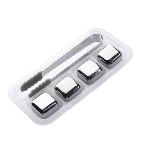 Set de 4 cubos de hielo acero inox. con pinza final