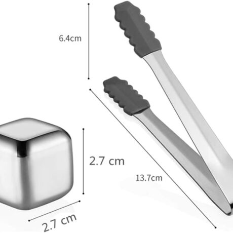 Set de 6 cubos de hielo acero inox. con pinza 12