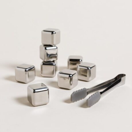 Set de 8 cubos de hielo acero inox. con pinza 12