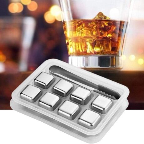 Set de 8 cubos de hielo acero inox. con pinza 14