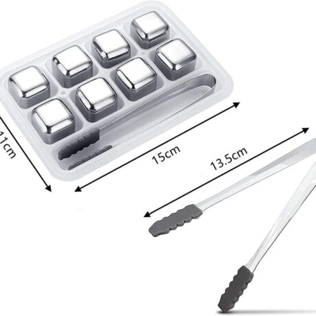 Set de 8 cubos de hielo acero inox. con pinza 20