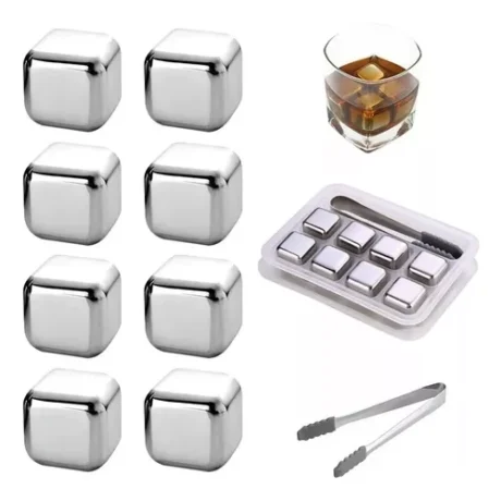 Set de 8 cubos de hielo acero inox. con pinza 4