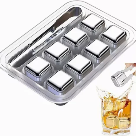 Set de 8 cubos de hielo acero inox. con pinza