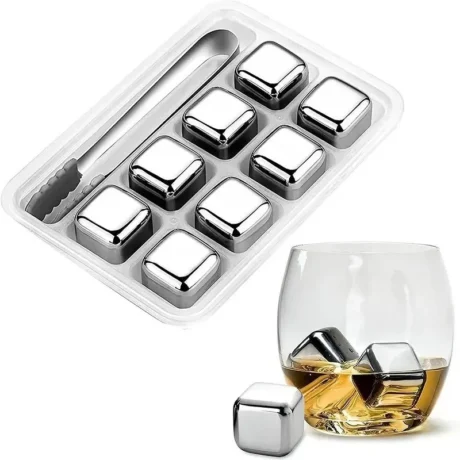 Set de 8 cubos de hielo acero inox. con pinza final