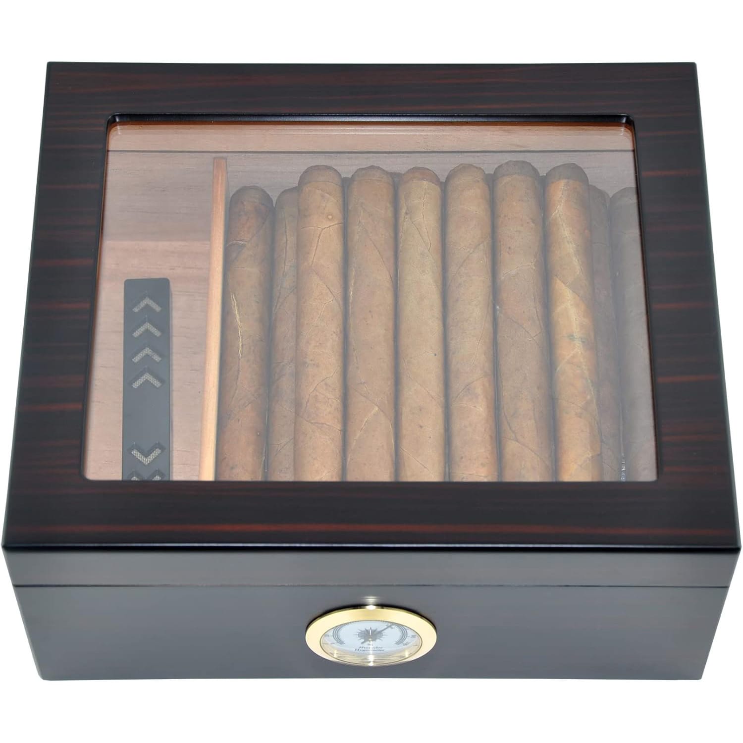 Humidor madera color ebano con vidrio 25 cigarros con higrometro exterior final 1