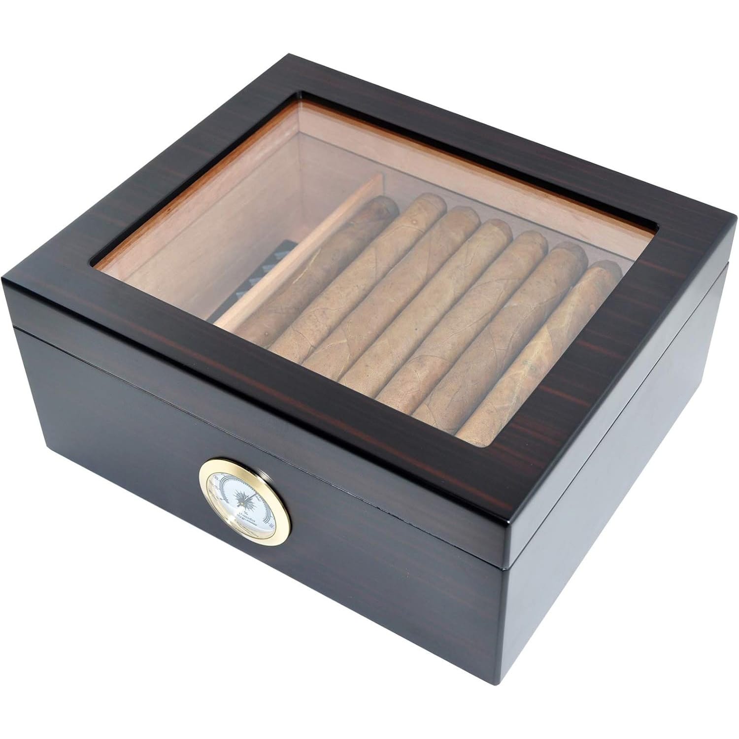 Humidor madera color ebano con vidrio 25 cigarros con higrometro exterior final