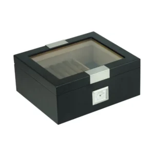 Humidor madera negro con vidrio 25 cigarros con higrometro exterior