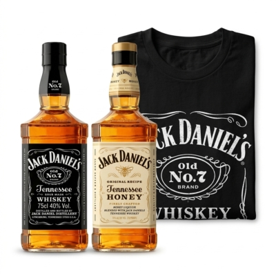 Set Jack Daniels Nro.7 700ml + Honey 700ml + REMERA